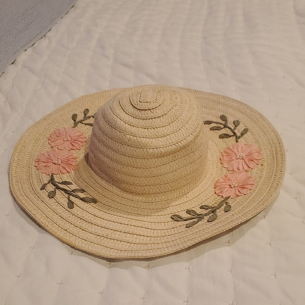 NWT Kelly & Katie Tan and Pink Floral Sun Hat